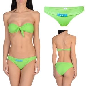 HP💚🩵 New Acid Green Moschino Strapless Bikini Logo